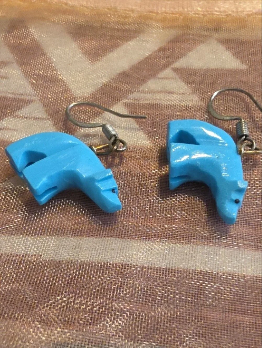 Native American Turquoise Blue Bear Dangle Earrings